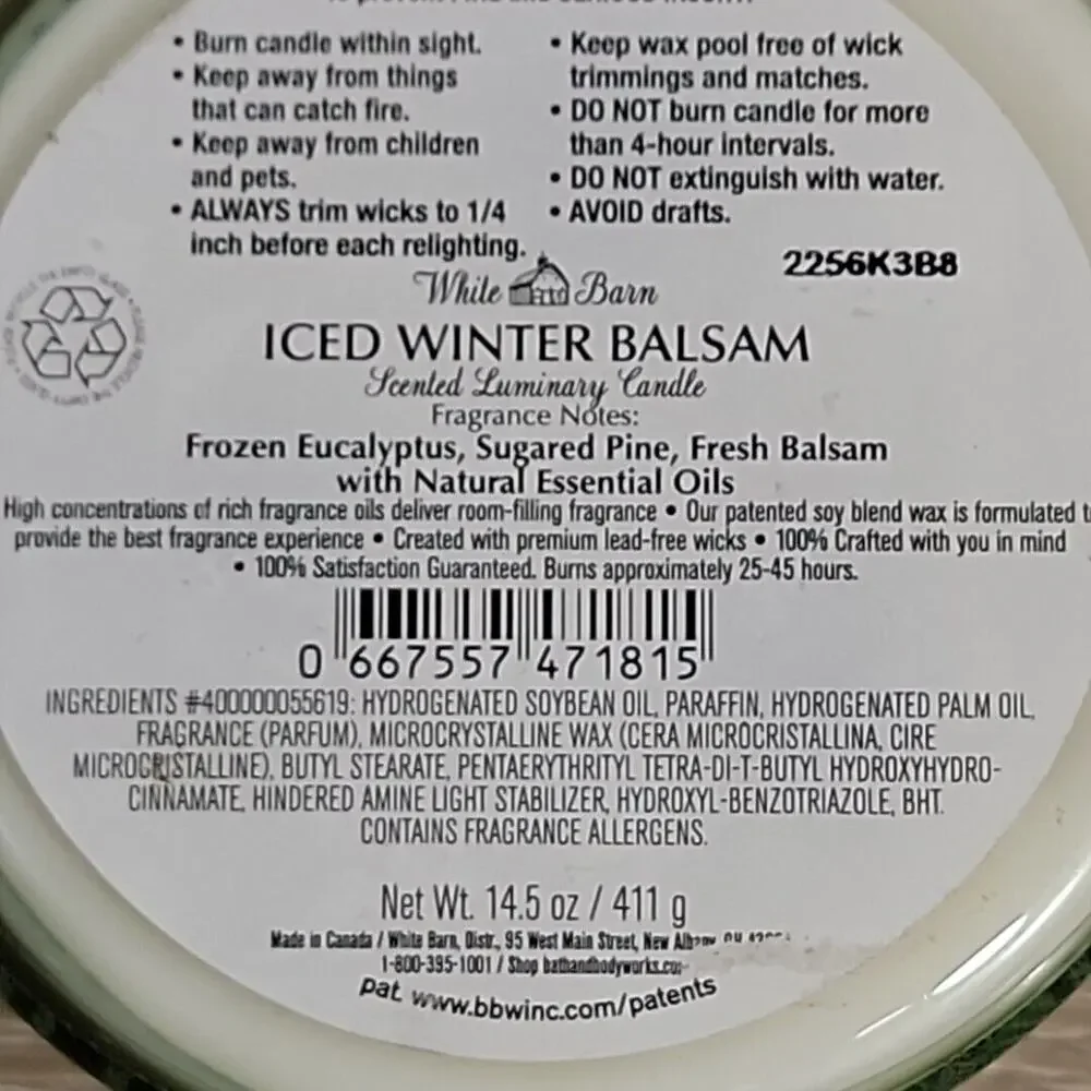 BATH AND BODY‎ WORKS ICED WINTER BALSAM LARGE 3-WICK CANDLE 14.5 OZ